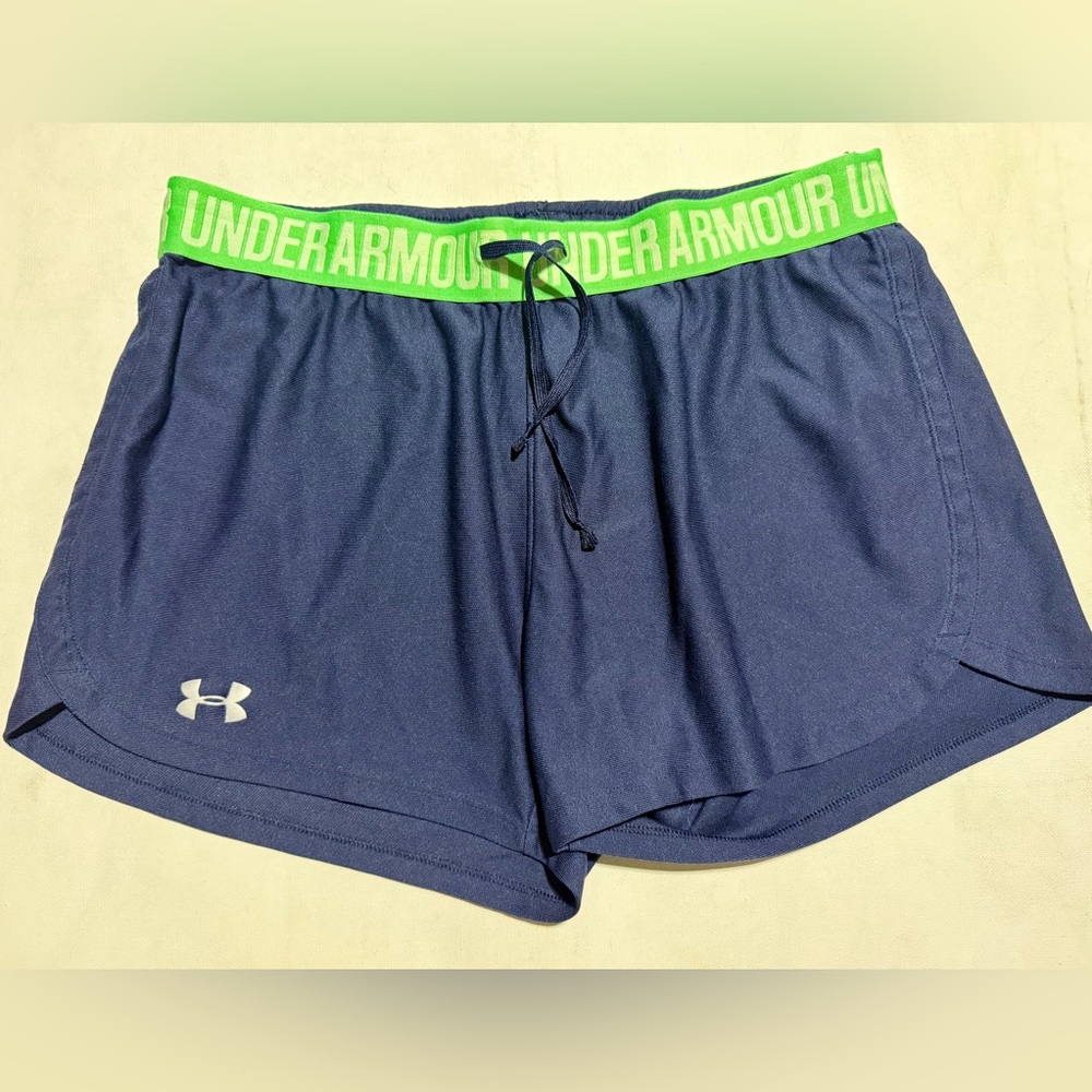Under Armour Women's Navy Shorts with Green Waistband